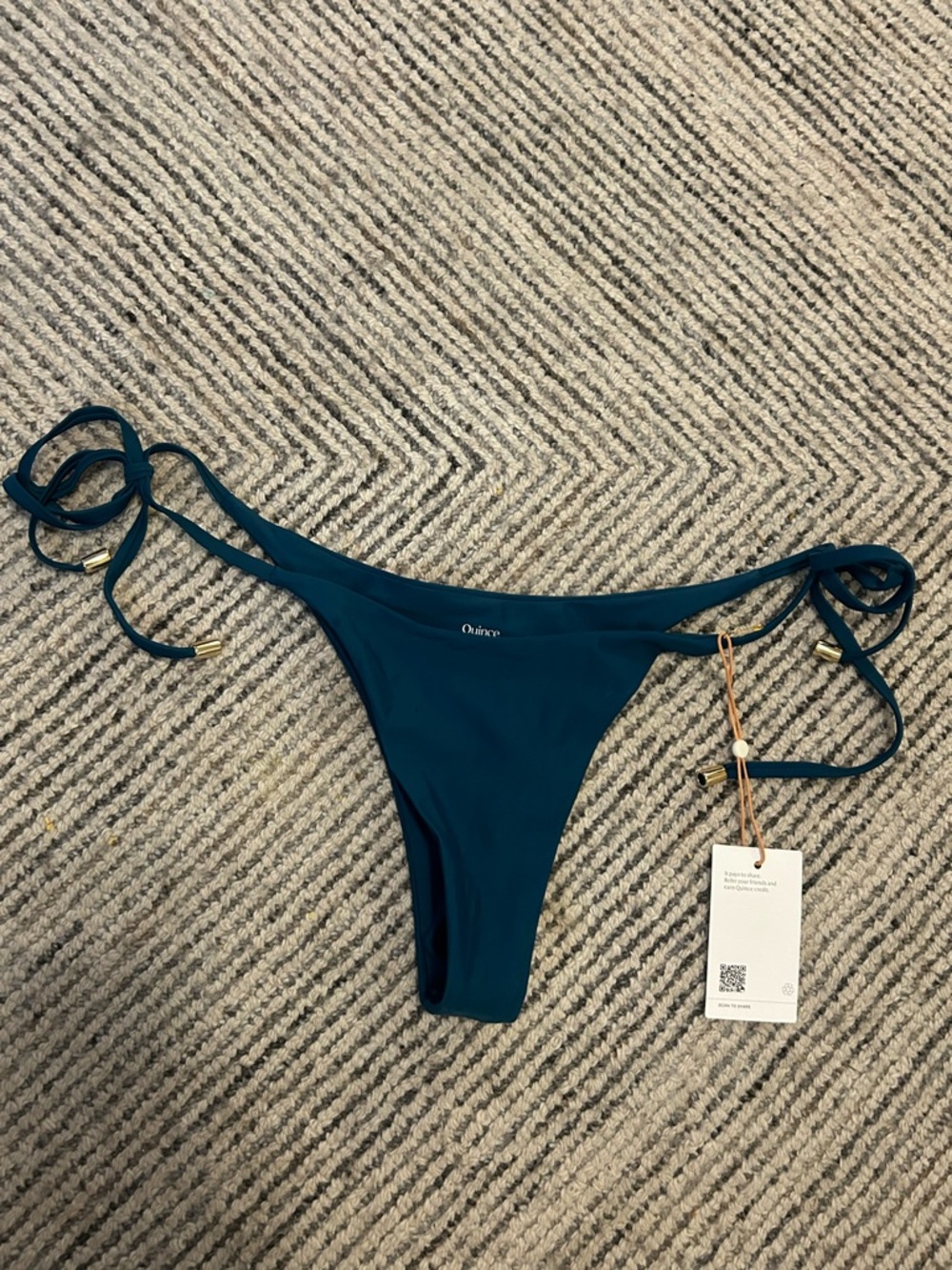 Quince Teal String Bikini Bottom - Women Swim Large